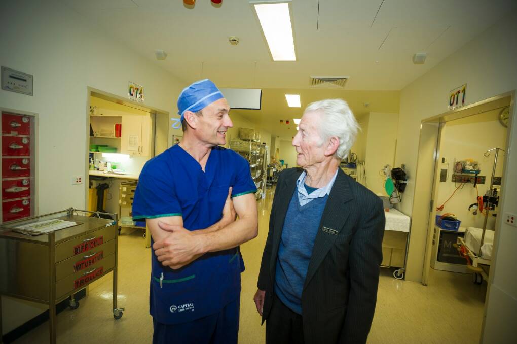Surgeon Damian Smith with patient Michael Woolley. Photo: Dion Georgopoulos Photo: Dion Georgopoulos