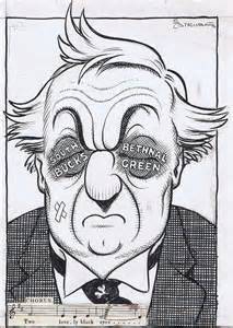 Herbert Asquith with black eyes given him by suffragettes.