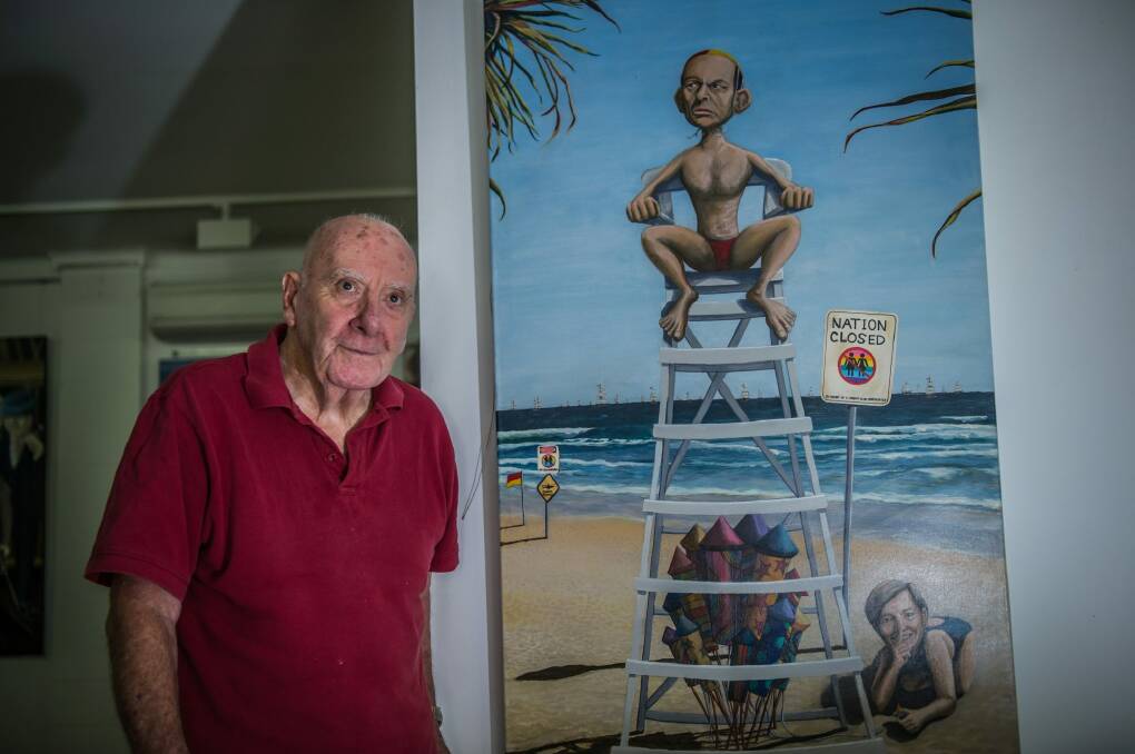 Peter Batey prepares for his 25th Bald Archy Art Prize Photo: Karleen Minney