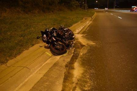 The motorcycle involved in a fatal collision in Fadden on Tuesday night. Photo: ACT Policing