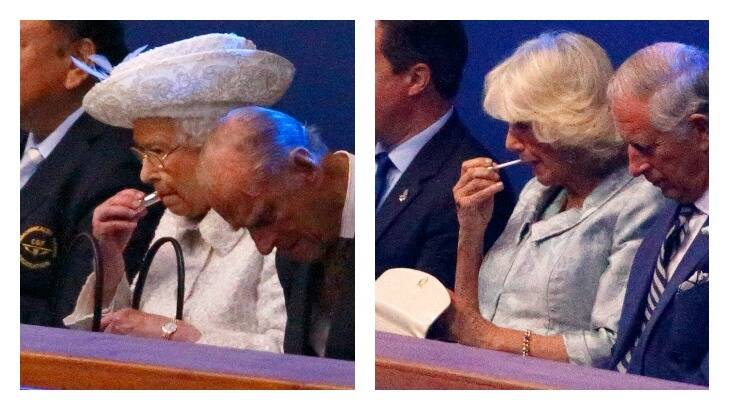 The Queen and Camilla were both photographed applying their respective lipstick and lip gloss during the opening of the Commonwealth Games in Glasgow. Photo: Max Mumby/Indigo/Getty 
