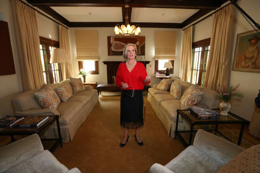 Lucy Turnbull in the drawing room at The Lodge. Photo: Andrew Meares