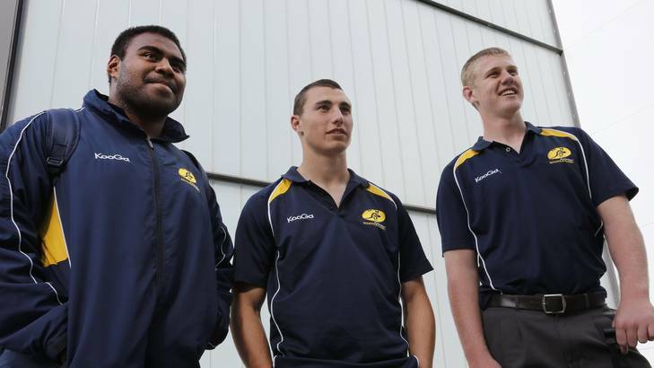 Australian Schoolboys Team representatives Neori Nadruku, Andrew Robinson and Tom Staniforth are back in Canberra after playing in a tour of New Zealand. Photo: Jeffrey Chan