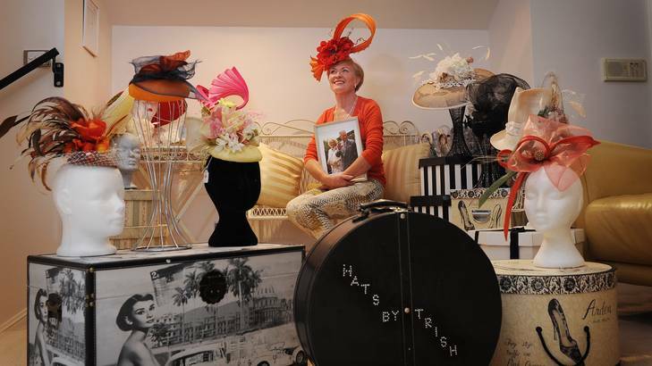 Milliner Trish McIntyre shows off the hat she will wear when she meets Prince Charles and Camilla. Photo: Colleen Petch