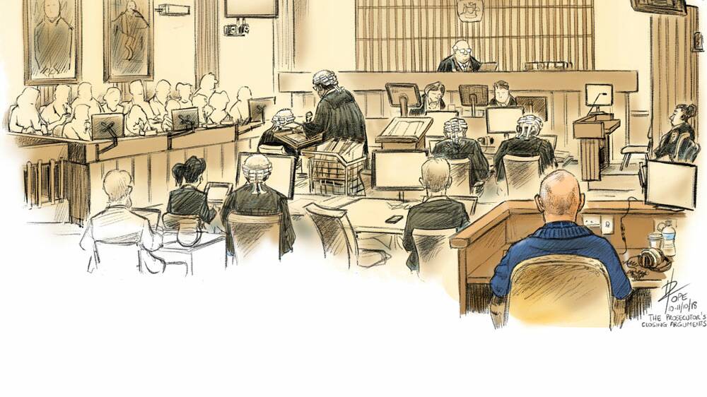 David Pope's courtroom illustration of the David Eastman retrial. Photo: David Pope