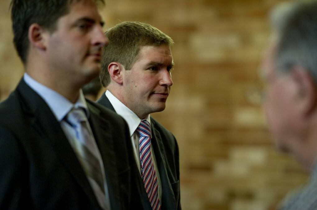 Liberal Alistair Coe, right, at 32 adds treasury to his list of portfolios in Opposition. Photo: Jay Cronan