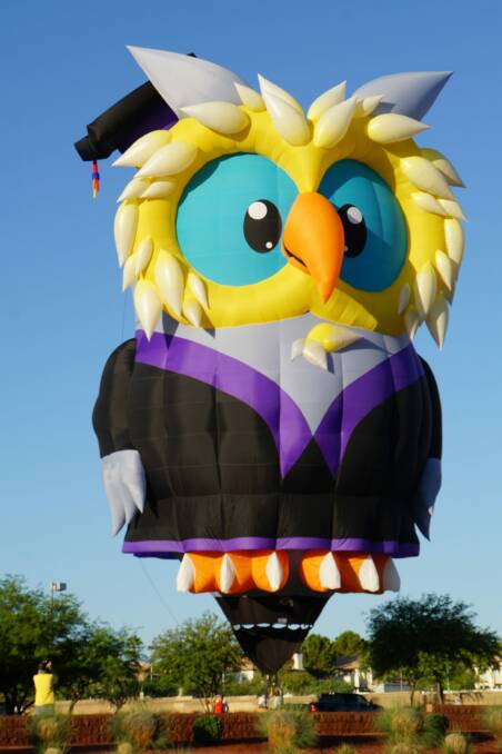 Owlbert Eyenstein, a larger than life cartoon owl, is coming to the Canberra Balloon Spectacular. Photo: Supplied