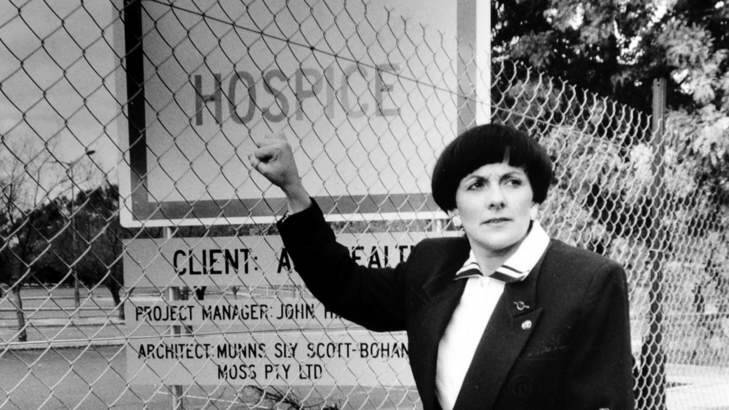 ACT opposition leader Kate Carnell speaks out against the Labor party's decision to build a hospice on Acton Peninsula, July 29, 1993. Photo: Canberra Times