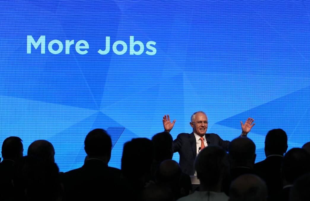 Prime Minister Malcolm Turnbull at the Liberal Party's 2016 federal election campaign launch. Photo: Stefan Postles