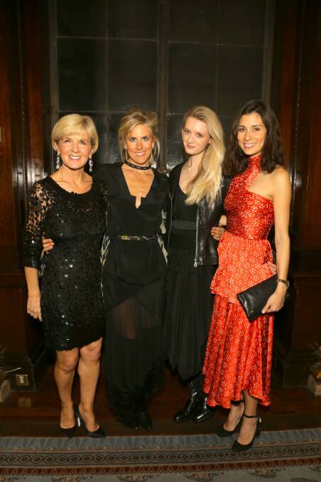 Julie Bishop, Kit Willow, Rebecca Corbin Murray and Jasmine Hemsley attend the opening evening for the Australian Fashion Council's inaugural showroom in London. Photo: Supplied