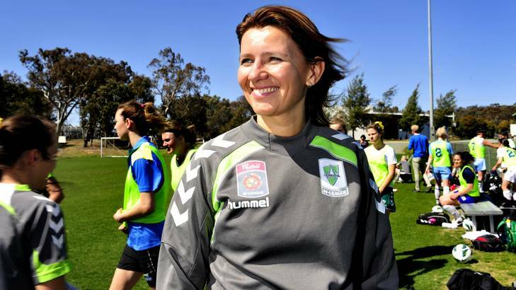 Canberra United coach Jitka Klimkova at yesterday's trials. Photo: Melissa Adams