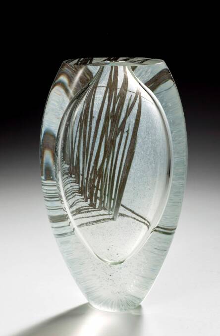 Nicole Ayliffe. Optical Landscape - Coastal Grass. Blown glass and photographic image, 30 x 16 x 7cm Photo: Supplied