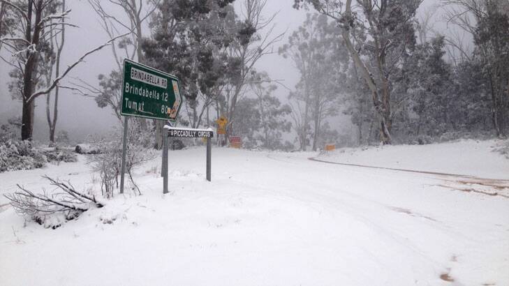 Roads were closed in Canberra's south and west due to heavy snowfall over the weekend. Photo: James Overall