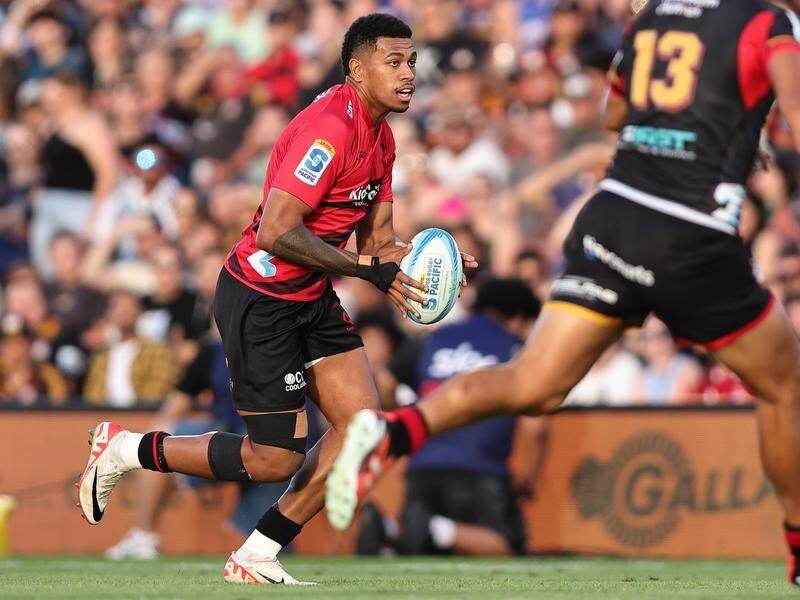 A stunning Chay Fihaki try has set the Crusaders on their way to a first win of the season. (Aaron Gillions/AAP PHOTOS)