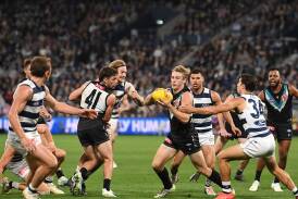 Port Adelaide roared to a huge early lead before clinging on in a thriller against Geelong. (Julian Smith/AAP PHOTOS)