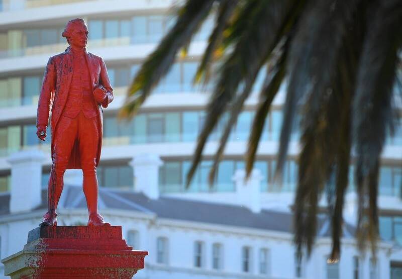 The statue of Captain Cook in St Kilda covered with red paint in 2022. Picture by AAP PHOTO