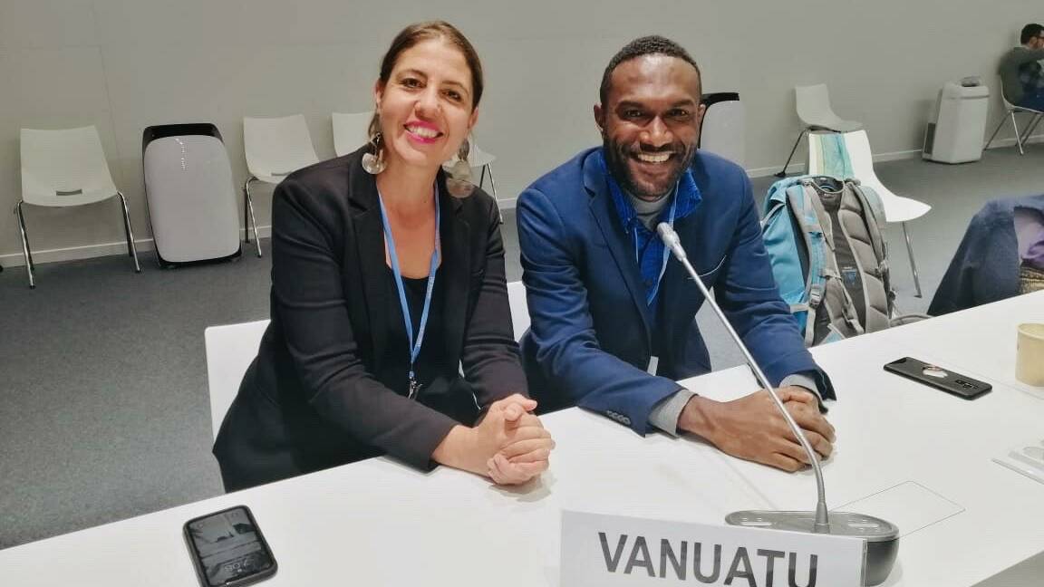 Negotiating on loss and damage issues for Vanuatu alongside Willy Missack. Picture: Supplied