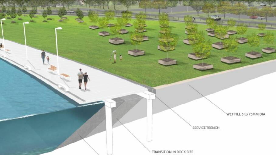 Artist impression of the proposed boardwalk and public park, just east of Henry Rolland Park. Source: National Capital Authority 