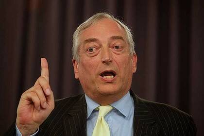 Christopher Monckton makes a point during a climate change debate at the National Press Club.