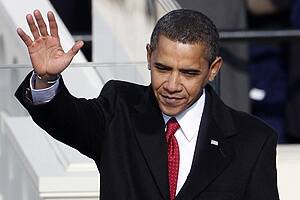 President Barack Obama waves following his speech after being sworn-in as the 44th President of the United States.