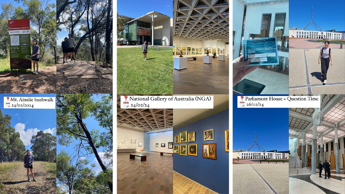 The students had to do things such as go for a bushwalk, visit the National Gallery and attend Question Time at Parliament House. Picture supplied 