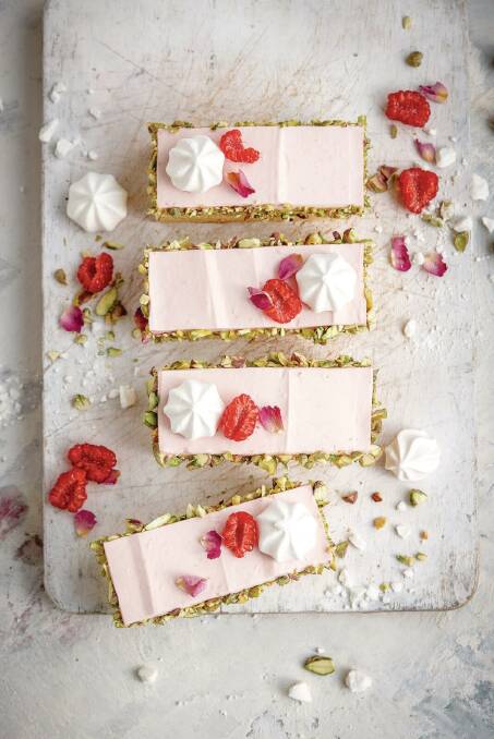 Raspberry and rosewater cheesecake slice. Picture supplied
