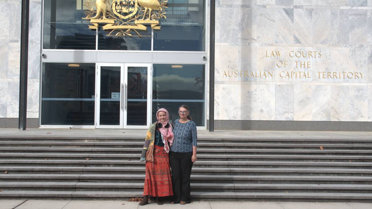 Kaylana Stoka with Catherine Adams outside ACT courts on Monday. Picture by Bageshri Savyasachi