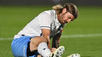 Veteran Luke Brattan was clearly playing through the pain barrier in Sydney FC's semi-final loss. (James Gourley/AAP PHOTOS)
