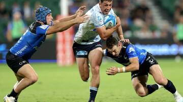Jake Gordon, on the ball in his 100th game for the Waratahs, ended up suffering a 27-7 defeat. (Richard Wainwright/AAP PHOTOS)