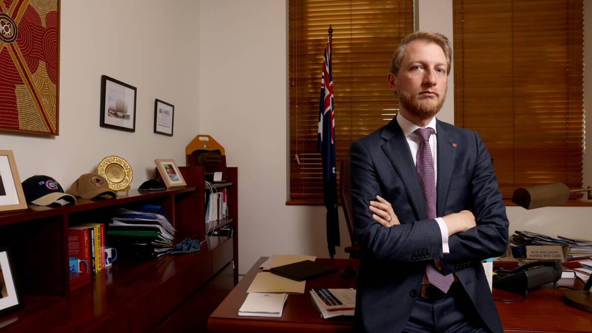 Liberal senator James Paterson in his office at Parliament House. Picture by James Croucher
