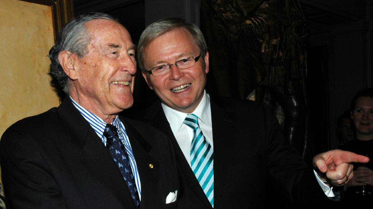 Former DFAT secretary and ambassador Dick Woolcott, left, and former prime minister Kevin Rudd, right. Picture by Lyn Mills.