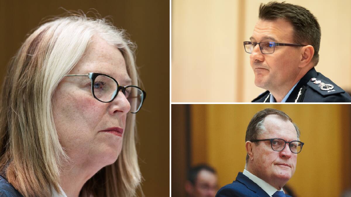 DFAT secretary Jan Adams (left), AFP Commissioner Reece Kershaw (top right) and ATO Commissioner Chris Jordan (bottom right). Pictures by Sitthixay Ditthavong and Dion Georgopoulus