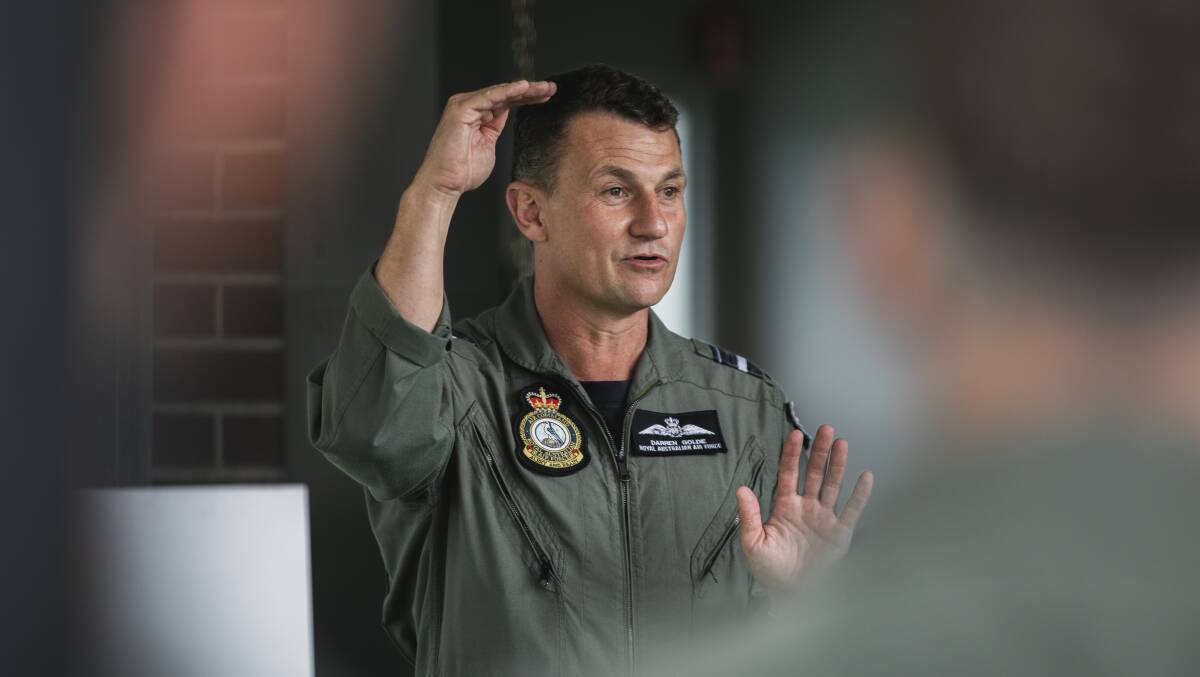 Air Vice-Marshal Darren Goldie, AM, CSC Air Commander Australia addresses 4 Squadron personnel during his visit to RAAF Base Williamtown. Picture Department of Defence