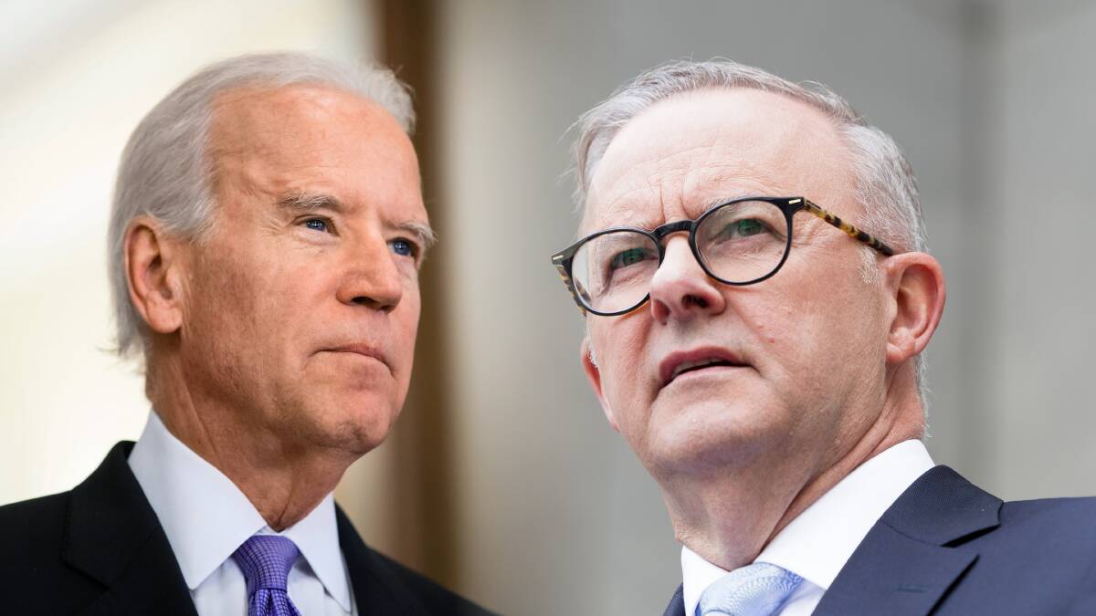 US President Joe Biden, left, and Prime Minister Anthony Albanese, right, are meeting on Tuesday ahead of a major AUKUS announcement. Pictures Shutterstock, Sitthixay Ditthavong