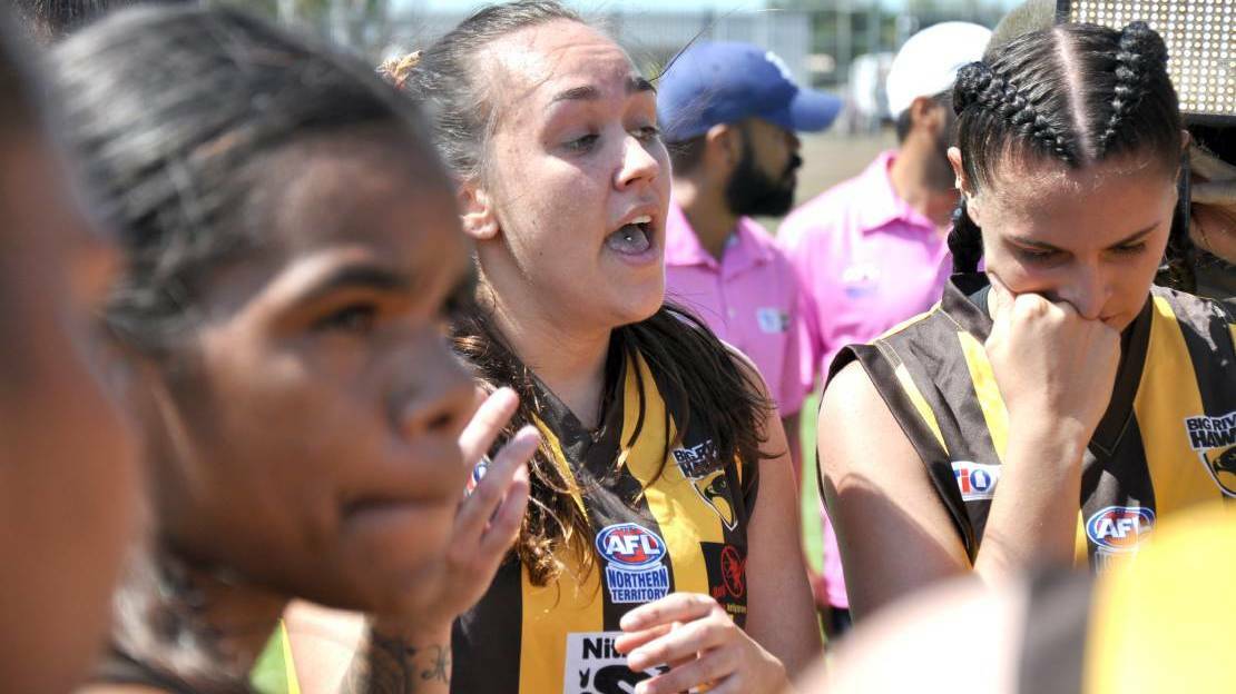The Katherine women's football team braced for a hot game in 2019 against the Southern Districts as temperatures were set to reach 43 degrees. Picture: Chris McLennan.