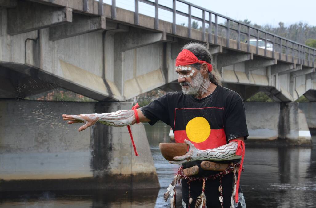 Bindarray Jiibiny conducted a smoking ceremony before the first sod was turned and told the story of the river and it's cultural significance. Photo: Claudia Ferguson