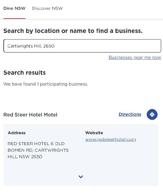 An address issue has seen the Red Steer Hotel listed under Cartwrights Hill rather than Wagga.
