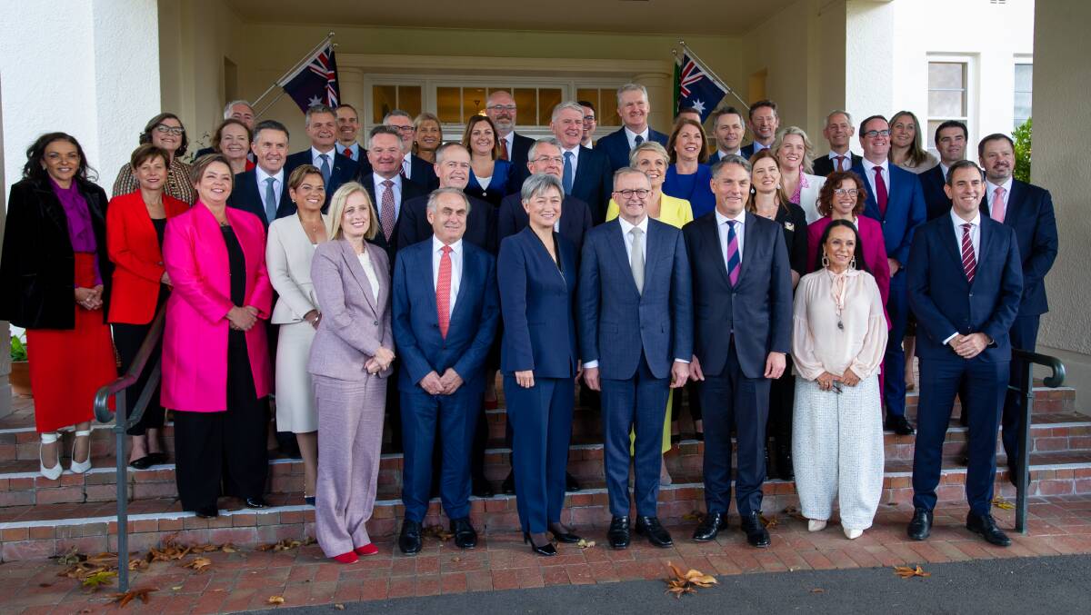 The new Albanese government during its swearing in at Government House. Picture: Elesa Kurtz