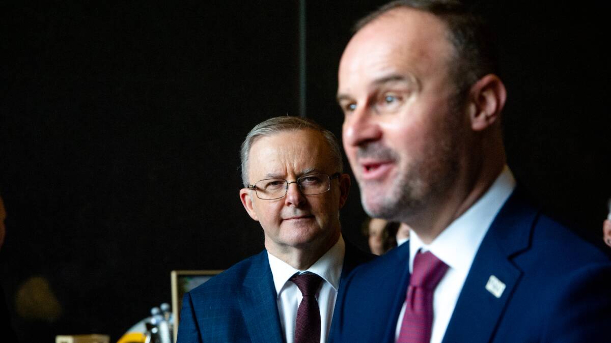 Prime Minister Anthony Albanese and ACT Chief Minister Andrew Barr, pictured at the 2021 ACT Labor conference. Picture by Elesa Kurtz 