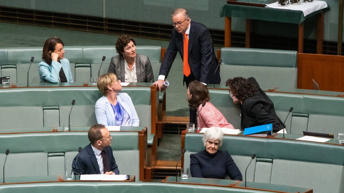 Prime Minister Anthony Albanese with independents in the house. Picture by Elesa Kurtz