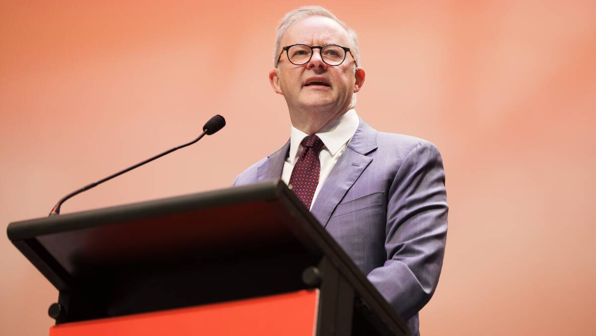 Prime Minister Anthony Albanese addresses the ACT Labor conference. Picture by Sitthixay Ditthavong