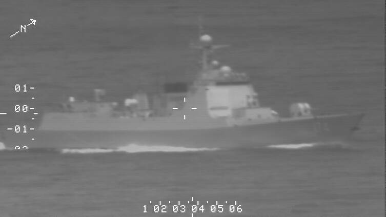 An RAAF reconnaissance photo of a People's Liberation Army-Navy Luyang-class guided missile destroyer involved in the laser incident with an RAAF P-8A Poseidon maritime patrol aircraft. Picture: Supplied 