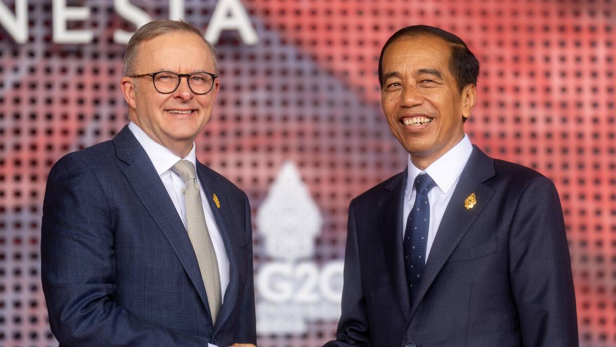 Prime Minister Anthony Albanese greeted by Indonesian President Joko Widodo. Picture supplied