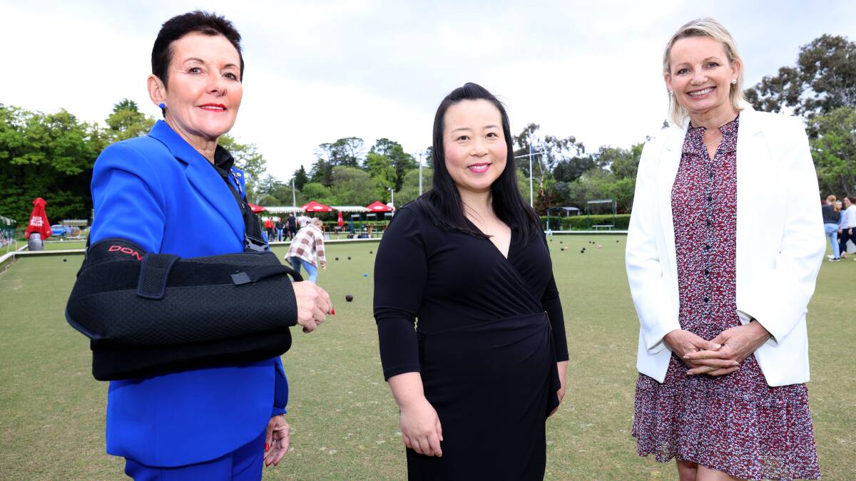 Kate Carnell; Former Chief Minister of the ACT, left, Elizabeth Lee; Leader of the Opposition of the ACT, centre, and Sussan Ley; Deputy Leader of the Liberal Party. Picture by James Croucher