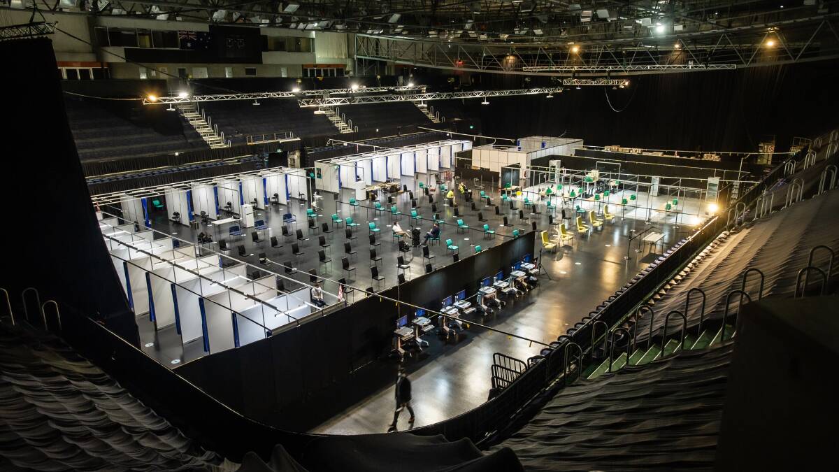 Inside the AIS Arena COVID-19 mass vaccination clinic. Picture: Karleen Minney