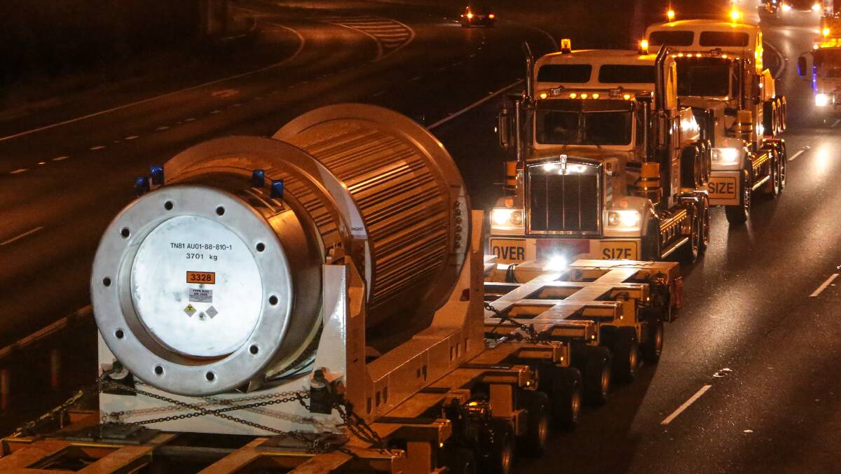 The transport of nuclear waste through Wollongong late at night in 2015. Picture by Adam McLean