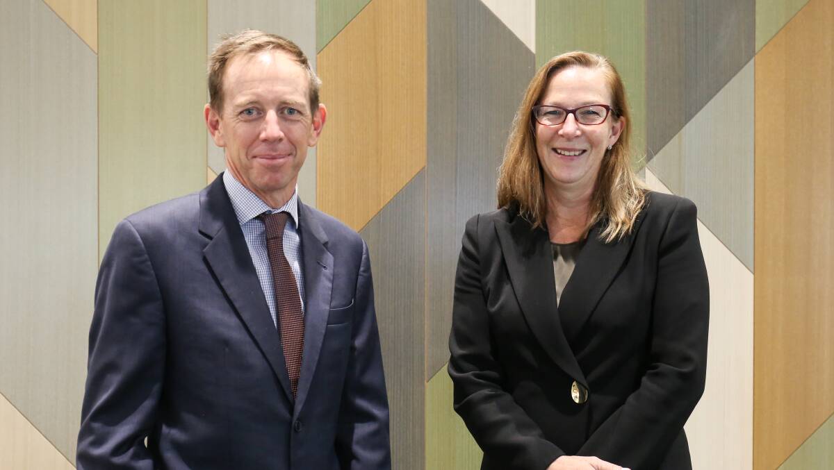Attorney General Shane Rattenbury with Chief Justice Lucy McCallum. Picture: James Croucher