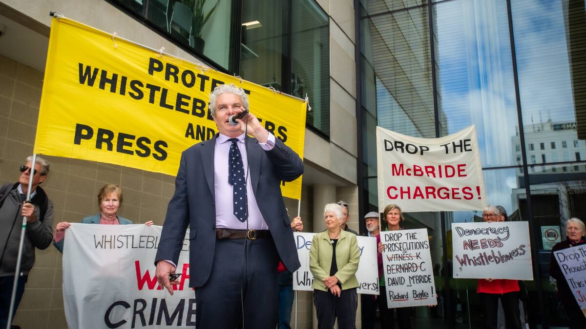 David McBride talking at the rally outside court on Thursday morning. Picture by Karleen Minney
