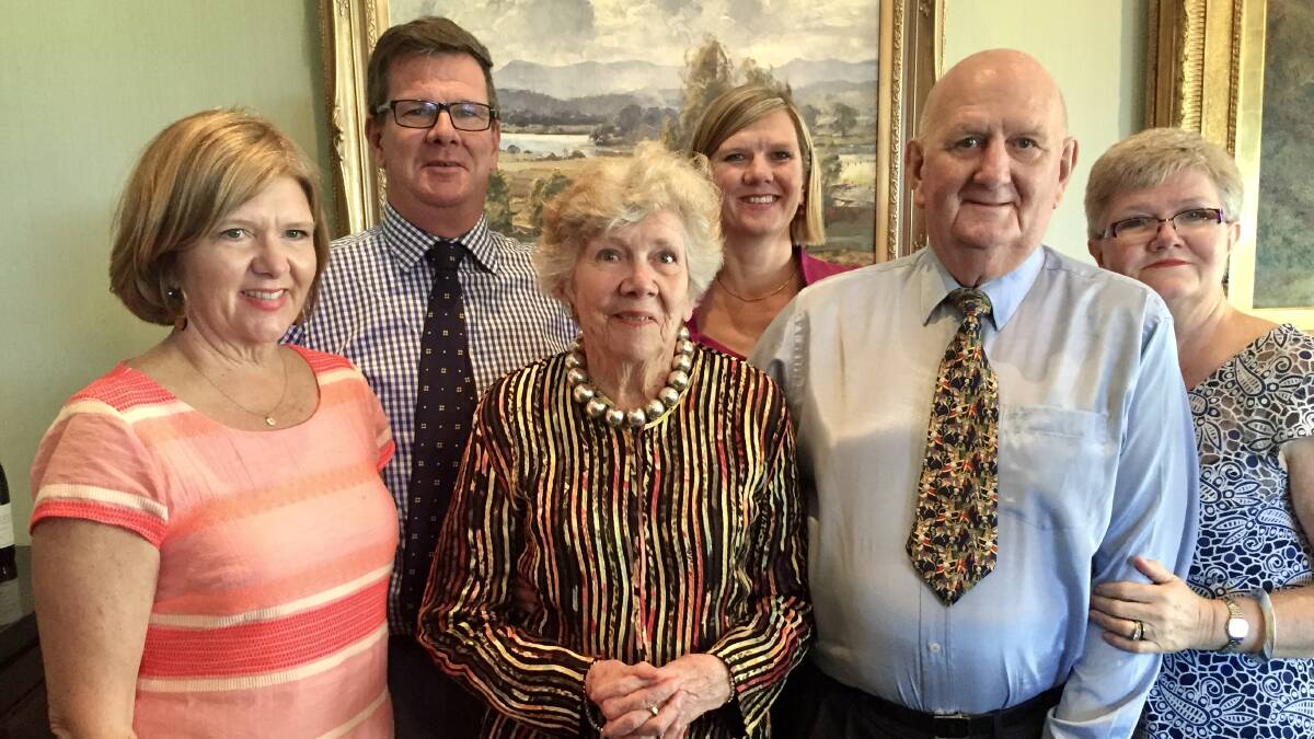 Warren and Mary Nicholl (centre) in 2015 celebrating their 60th wedding anniversary with their offsprings - Maree Whybourne, John Nicholl, Gabrielle Connolly and Angela Hinchley. Picture: Supplied