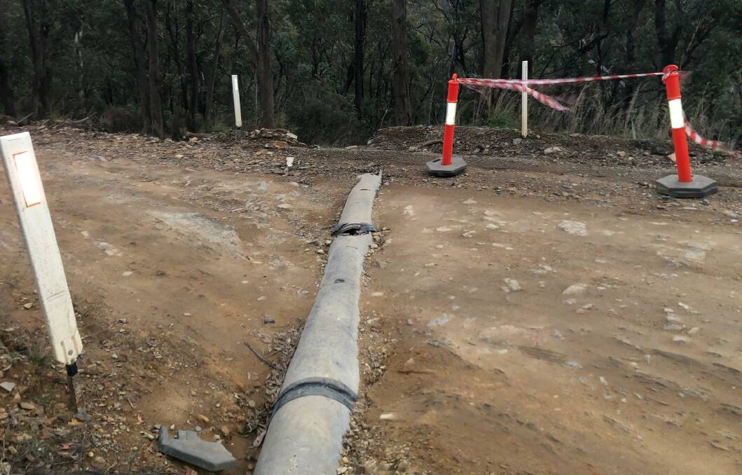 A damaged stormwater pipe protruding at Boboyan Road. Picture: Supplied
